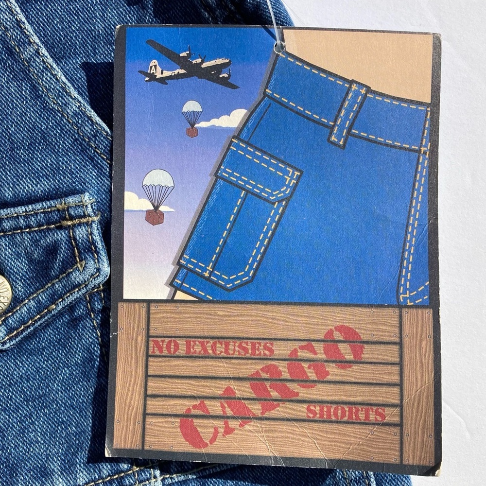 Vintage No Excuses Denim Cargo Shorts Size 11/12 Blue Jean Army Girl Deadstock